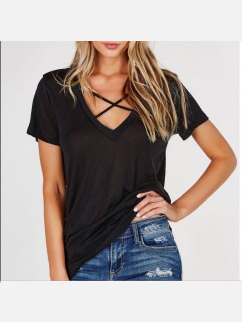 PINK Victoria's Secret Crisscross‎ V-neck T-shirt